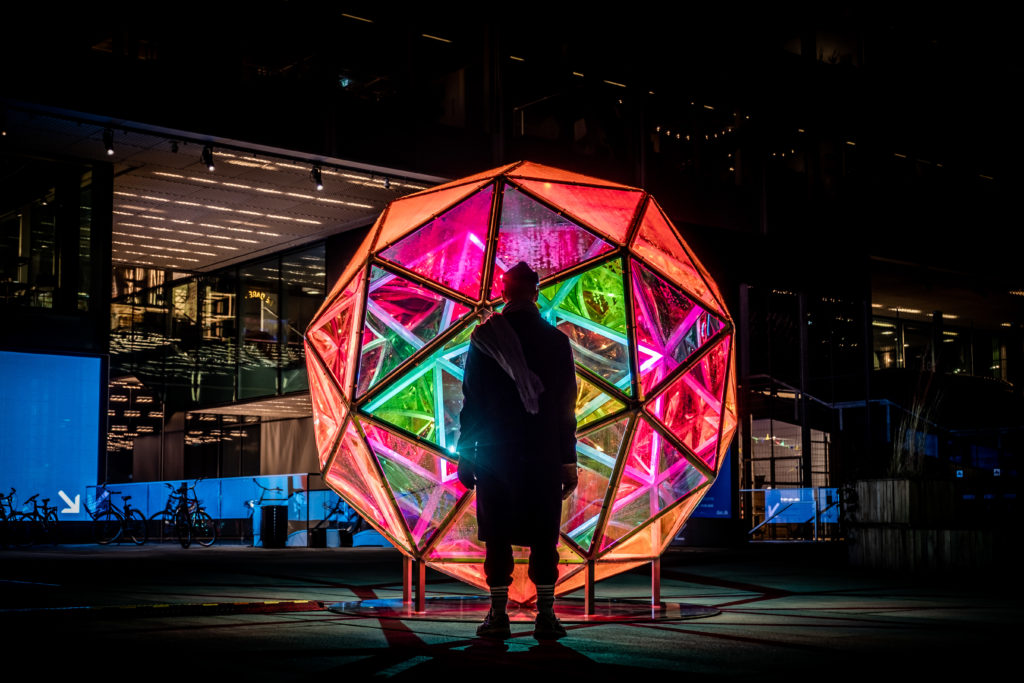 Dichroic Sphere, light art sculpture by Studio jakob Kvist